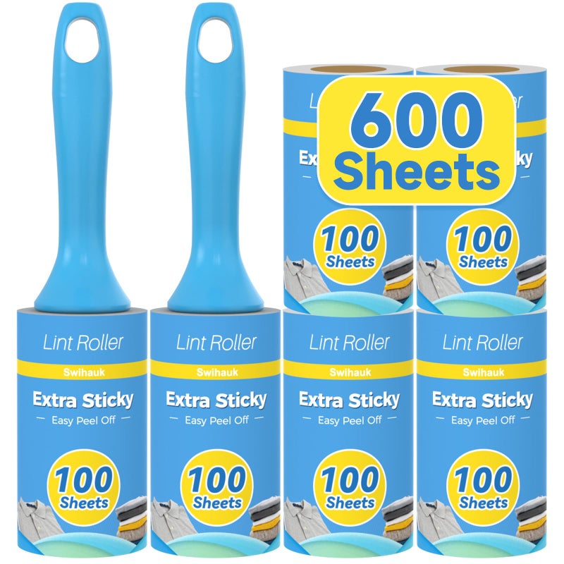 Swihauk 600 Sheets Extra Sticky Lint Rollers for Pet Hair, Easy Spiral Tear Lint Roller for Clothes with Ergonomic Handle, Multipurpose Lint Remover for Furniture, Carpet, Car Seat - Image 1